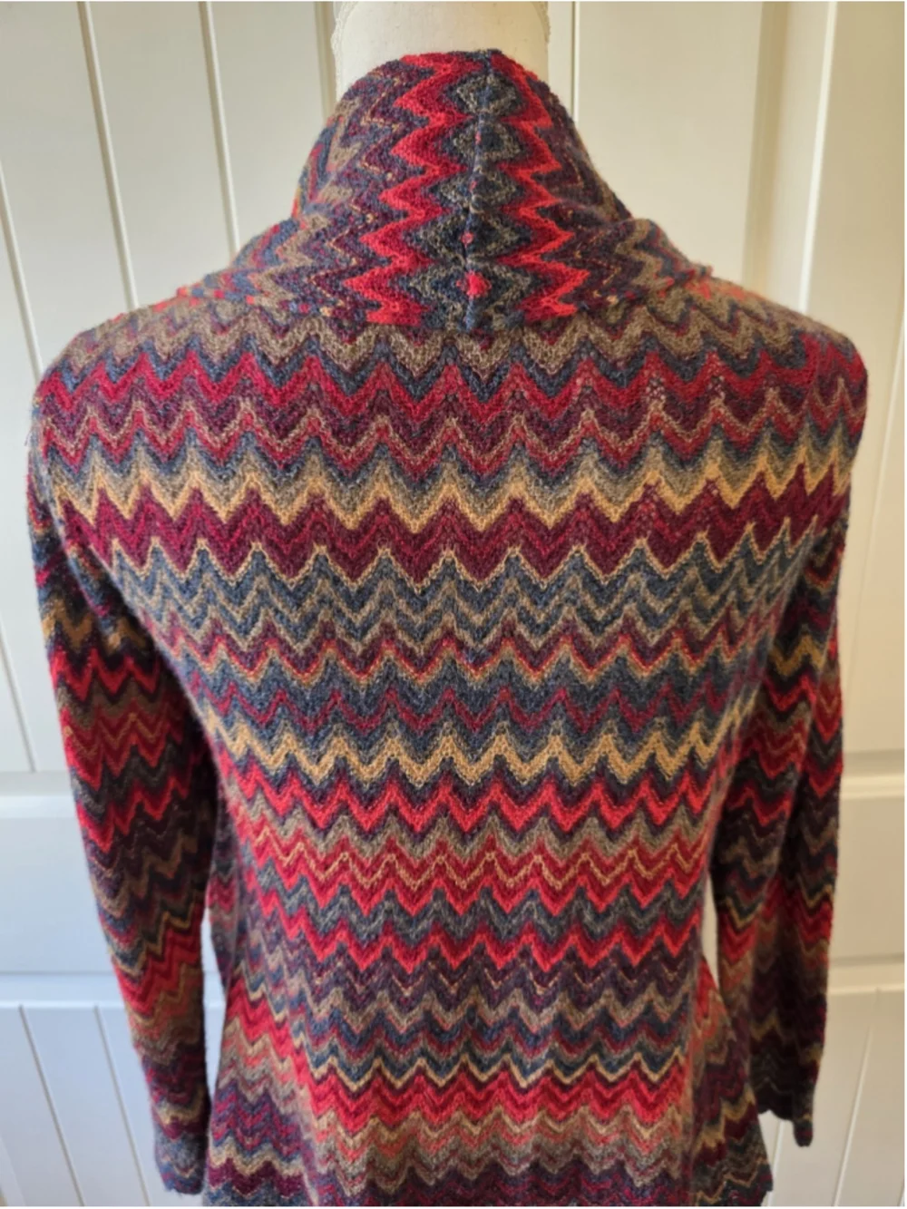 Factoria Paty Baby Alpaca Cardigan Sweater Sz S Chevron Open Front Bright Boho